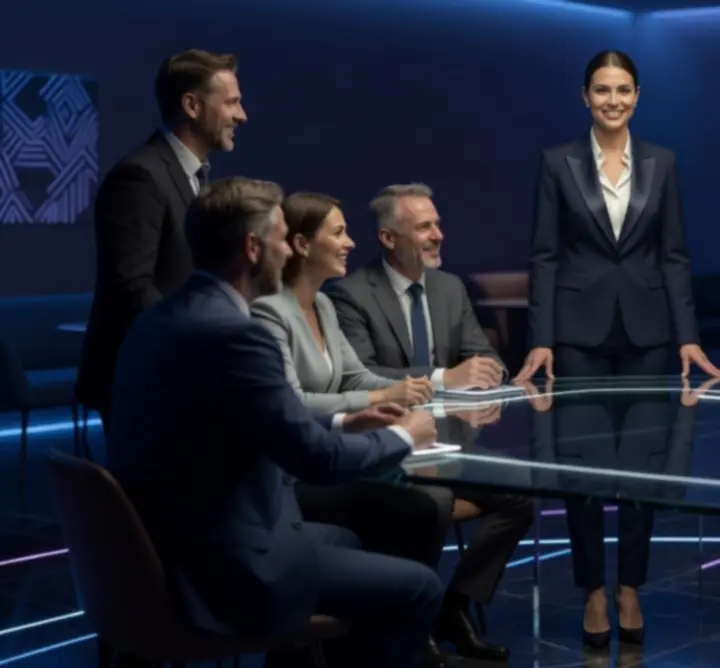 Prowadzący event i dealer podczas eleganckiego wydarzenia firmowego offline